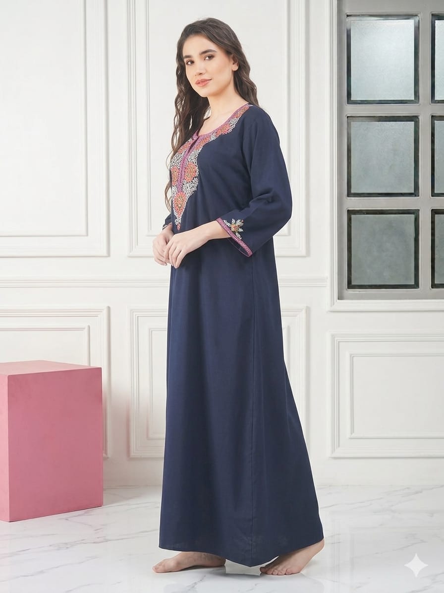 Nine Flowers Embroidery Night Gown