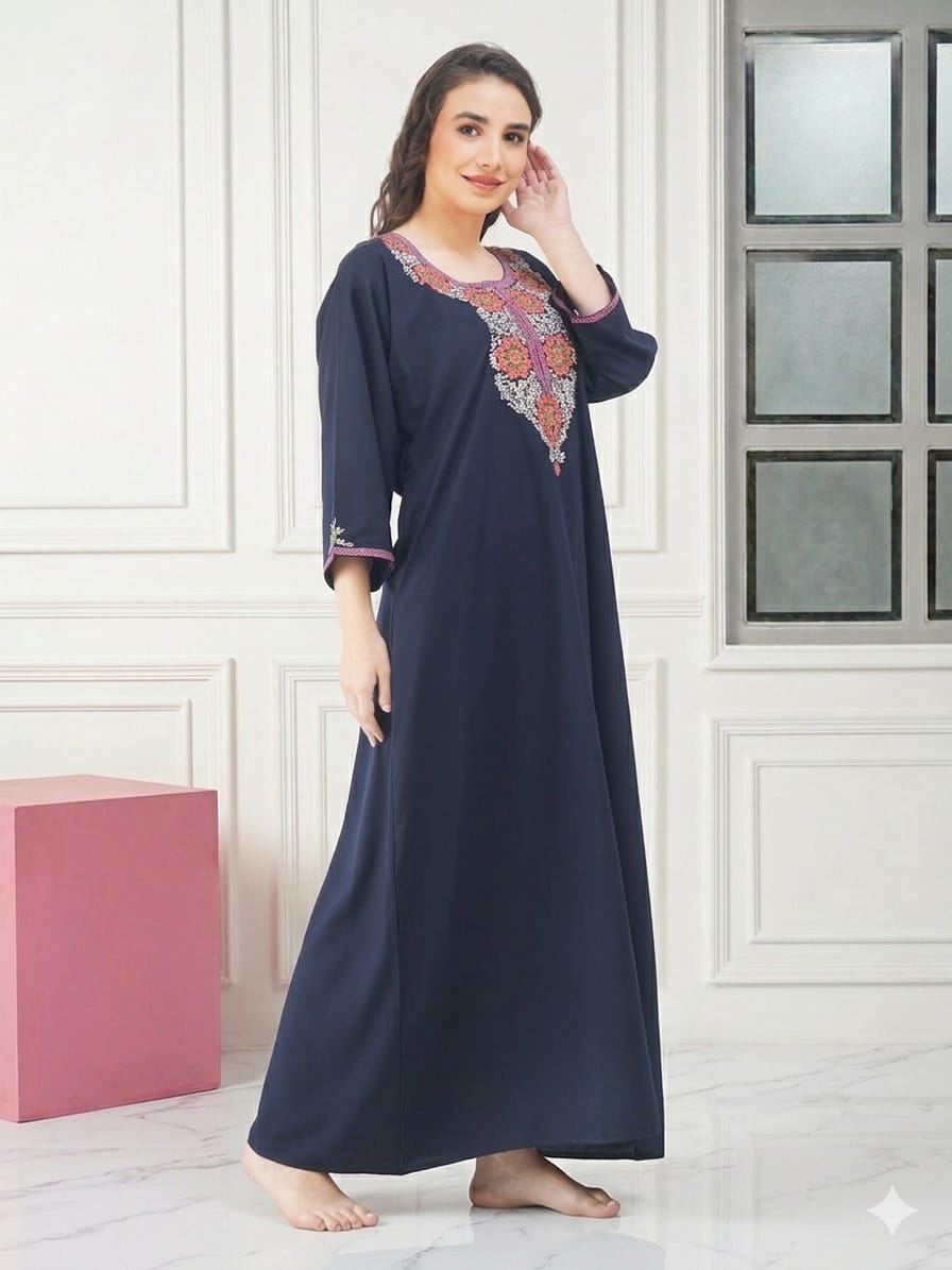 Nine Flowers Embroidery Night Gown