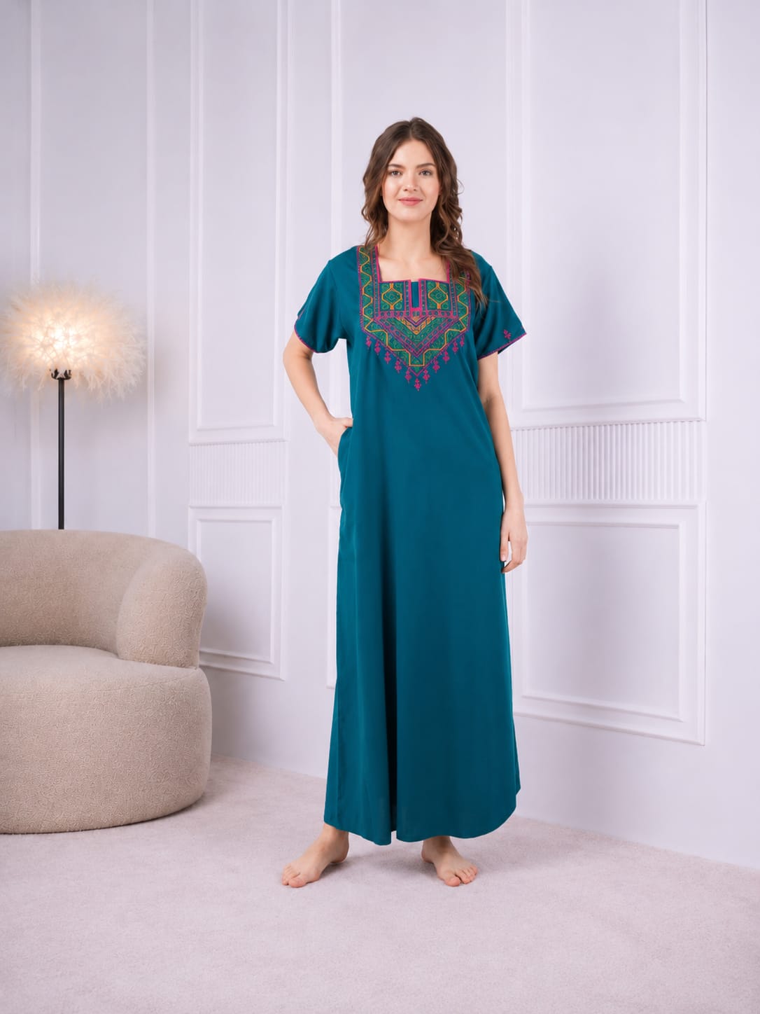 Resham Embroidery Night Gown