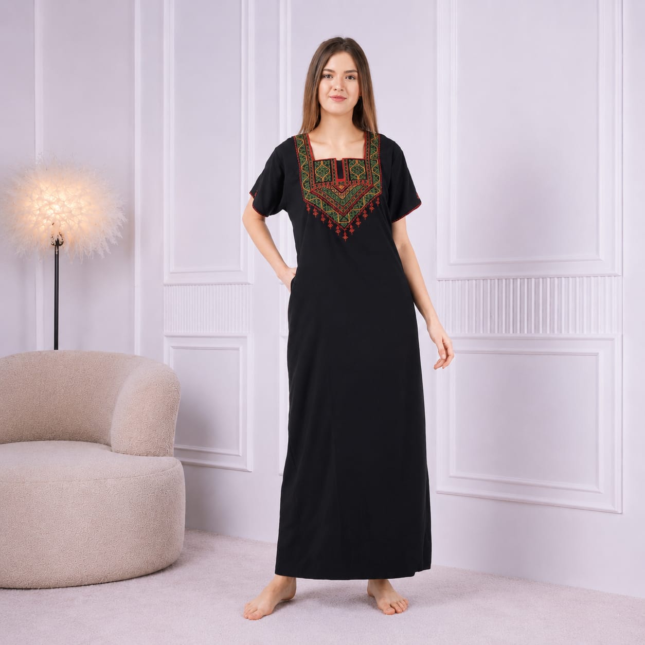 Resham Embroidery Night Gown