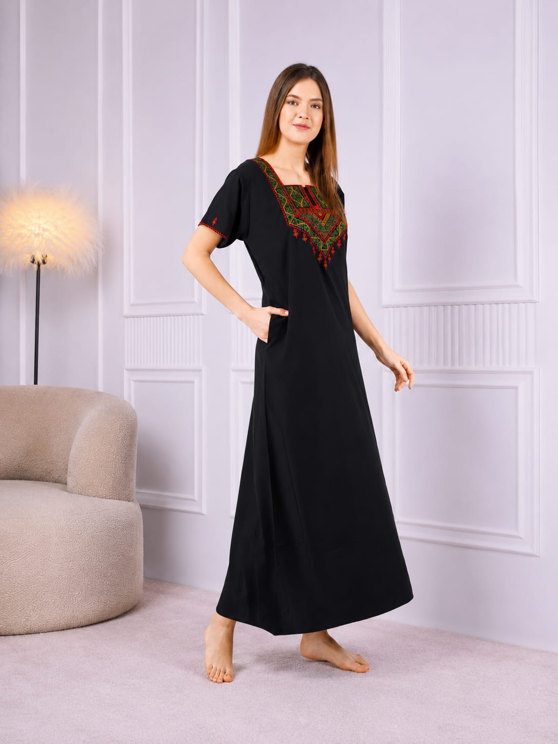 Resham Embroidery Night Gown