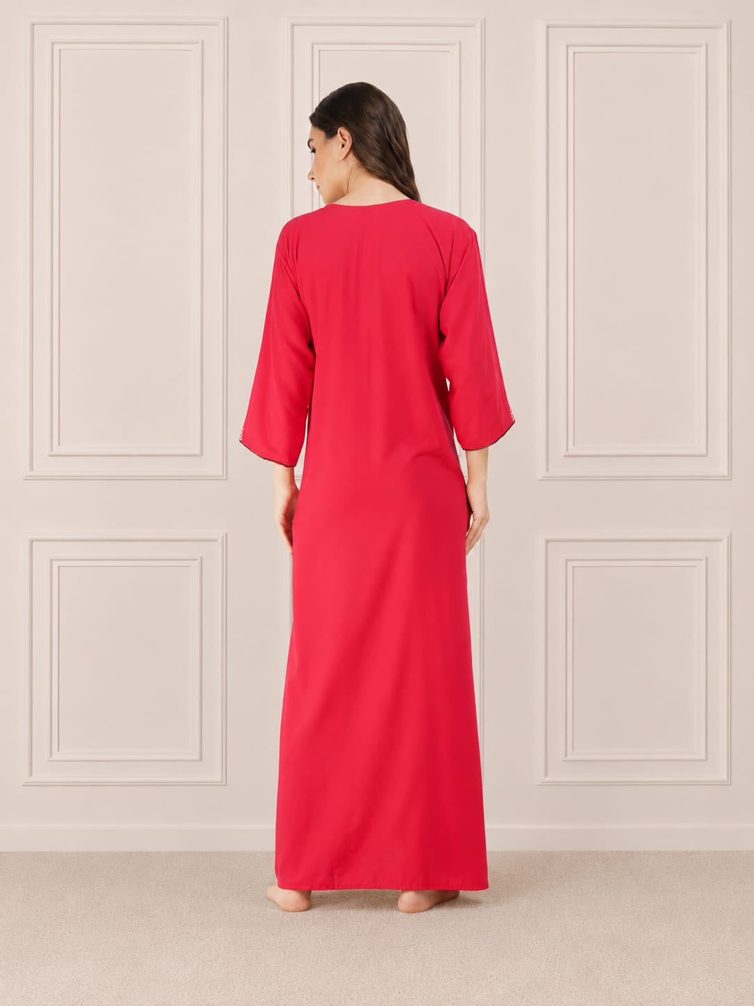 Flowerline Contrast Full Sleeve Night Gown