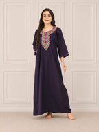 Flowerline Contrast Full Sleeve Night Gown
