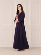 Flowerline Contrast Full Sleeve Night Gown