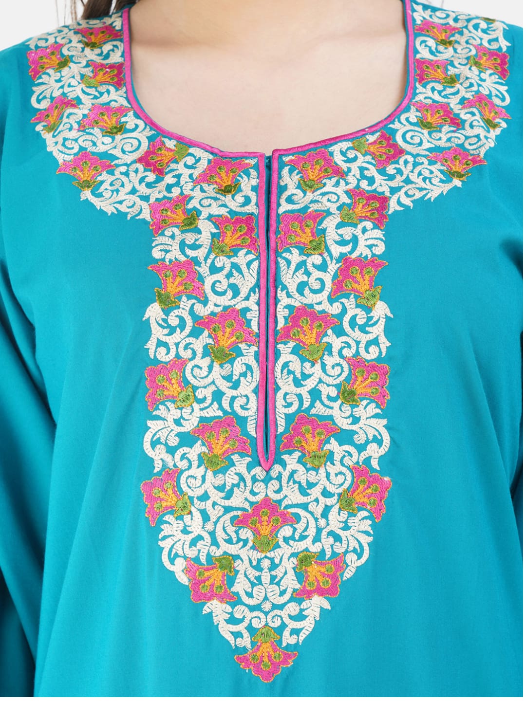 Flowerline Contrast Full Sleeve Night Gown
