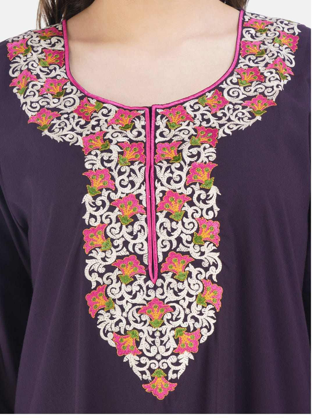 Flowerline Contrast Full Sleeve Night Gown