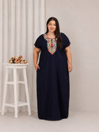 Flowerline Contrast Embroidered Nightgown