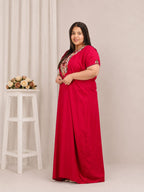 Flowerline Contrast Embroidered Nightgown