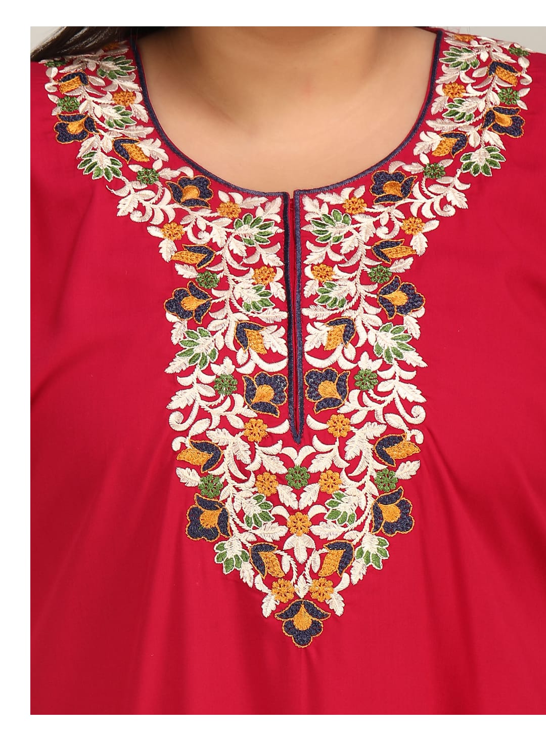 Flowerline Contrast Embroidered Nightgown