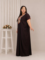 Flowerline Contrast Embroidered Nightgown