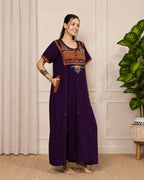 KOI SLEEPWEAR SQR neck bhopali embroidered gown
