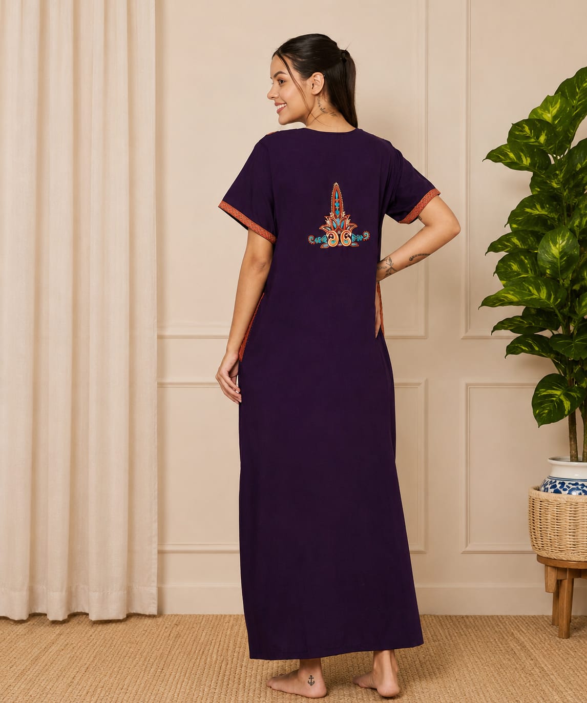 KOI SLEEPWEAR SQR neck bhopali embroidered gown Secondary image