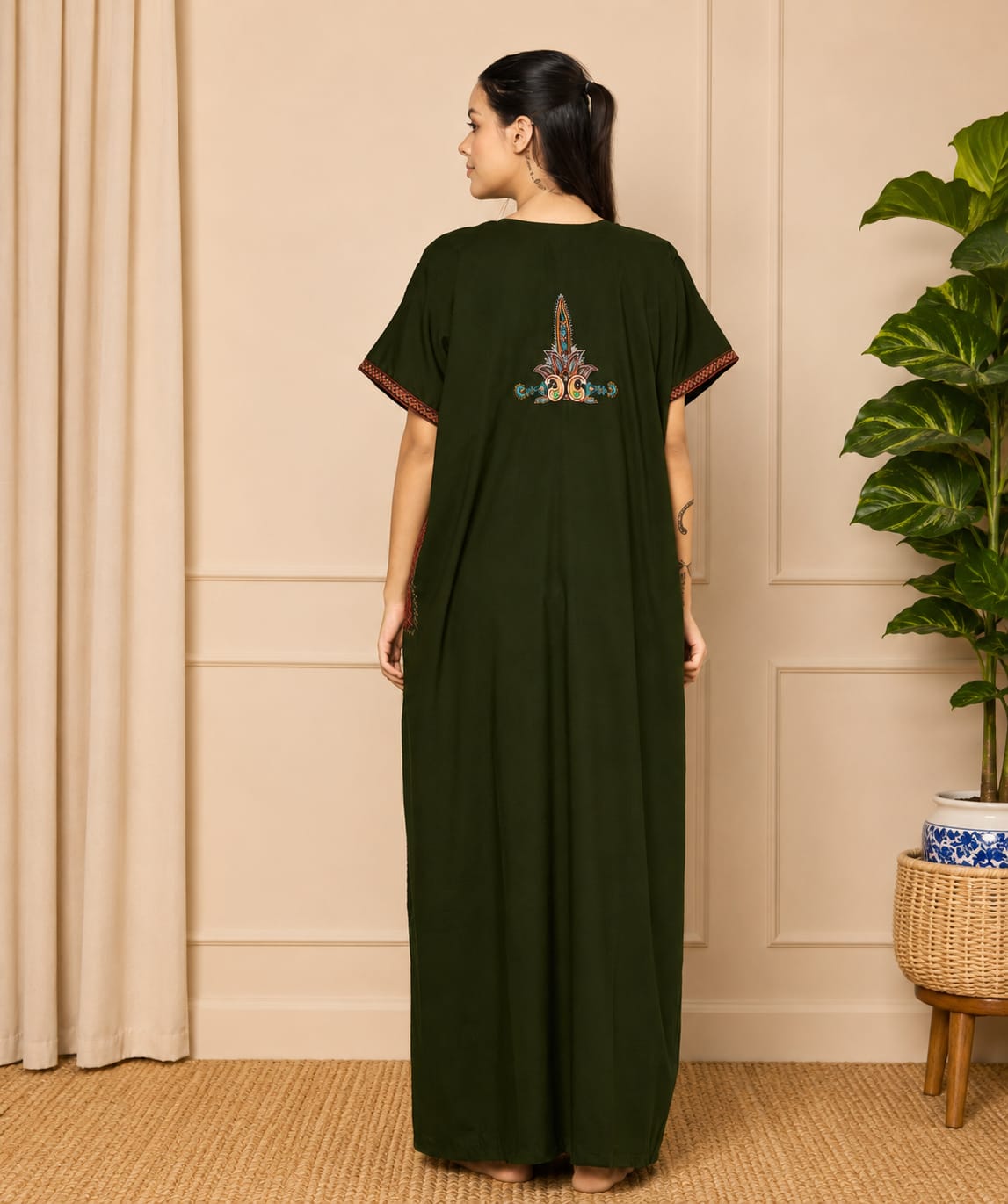 KOI SLEEPWEAR SQR neck bhopali embroidered gown
