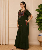 KOI SLEEPWEAR SQR neck bhopali embroidered gown