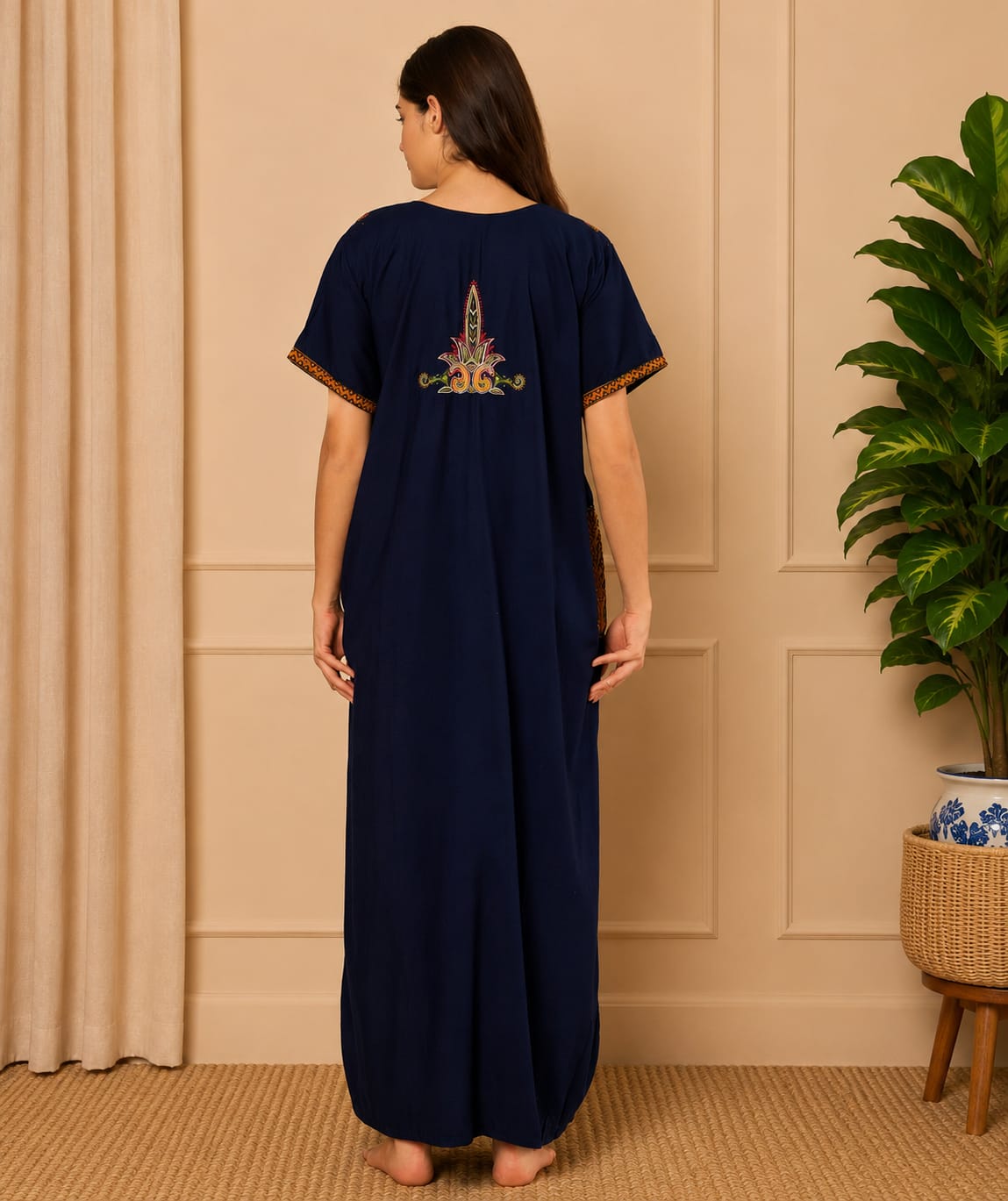KOI SLEEPWEAR SQR neck bhopali embroidered gown