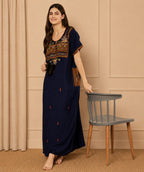 KOI SLEEPWEAR SQR neck bhopali embroidered gown