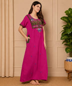 KOI SLEEPWEAR SQR neck bhopali embroidered gown