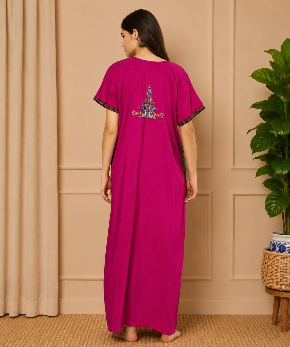 KOI SLEEPWEAR SQR neck bhopali embroidered gown