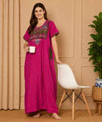KOI SLEEPWEAR SQR neck bhopali embroidered gown