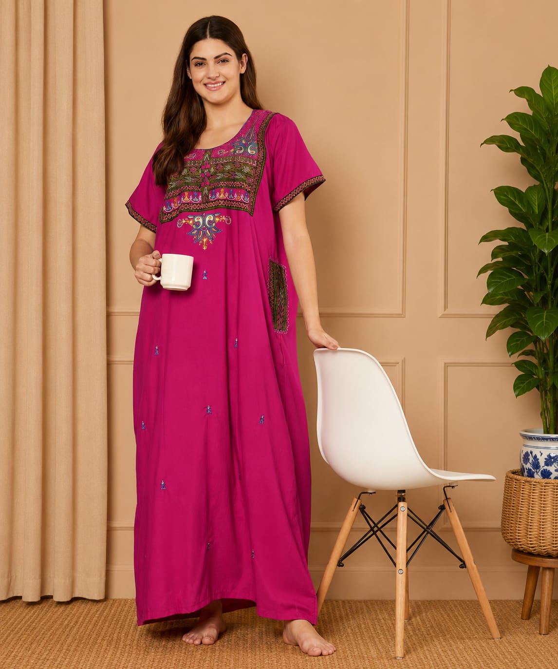 KOI SLEEPWEAR SQR neck bhopali embroidered gown