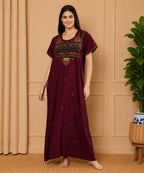 KOI SLEEPWEAR SQR neck bhopali embroidered gown