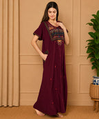 KOI SLEEPWEAR SQR neck bhopali embroidered gown