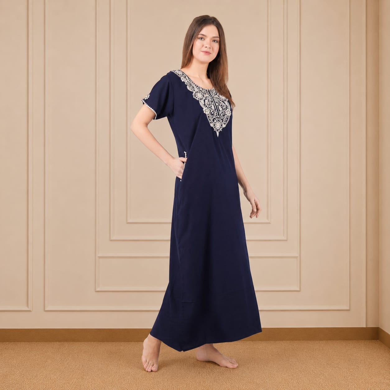 White Floral Embroidered Nightgown