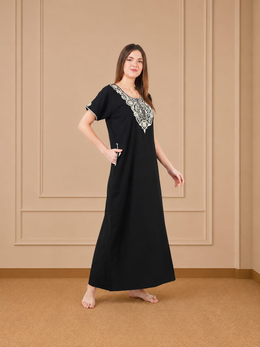White Floral Embroidered Nightgown