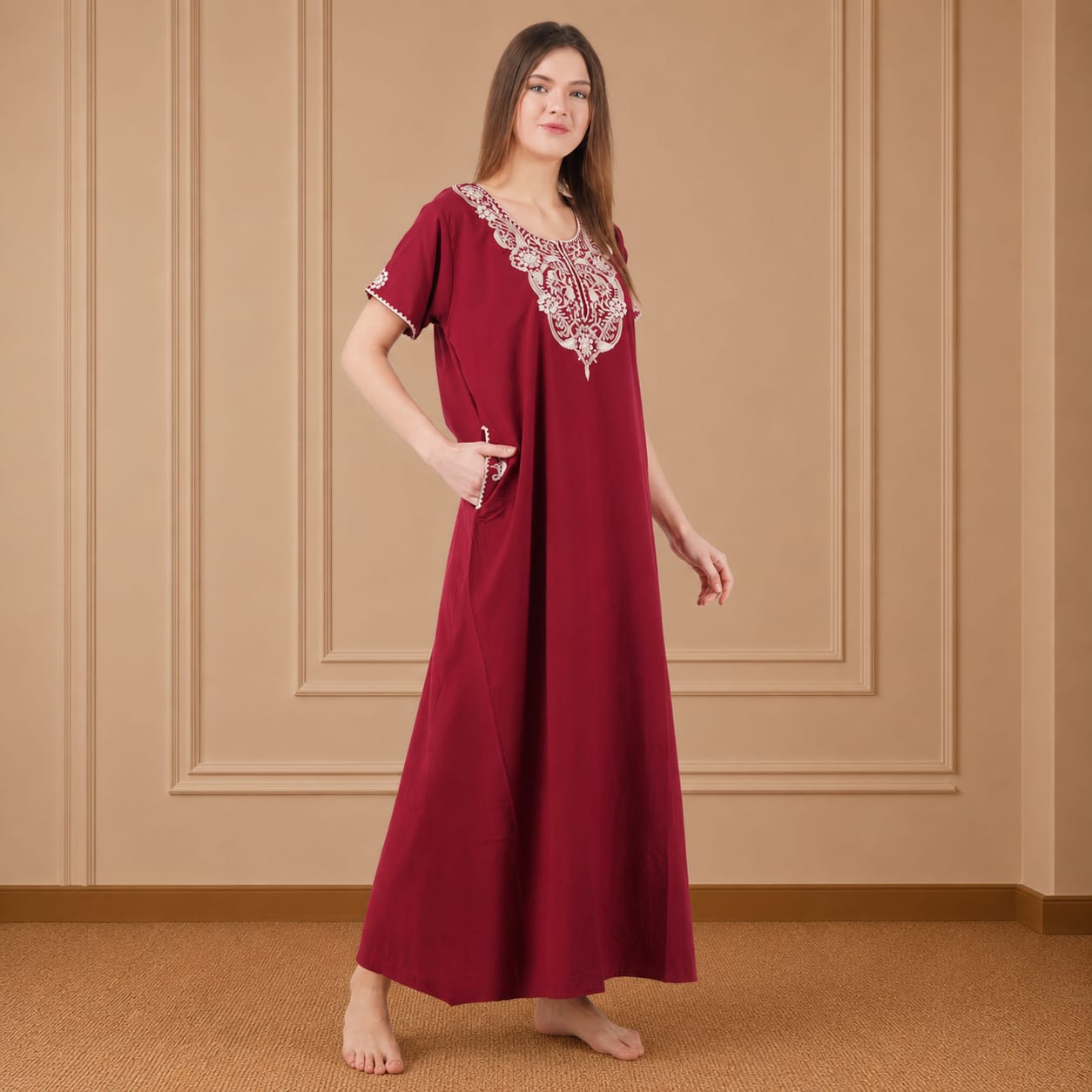 White Floral Embroidered Nightgown