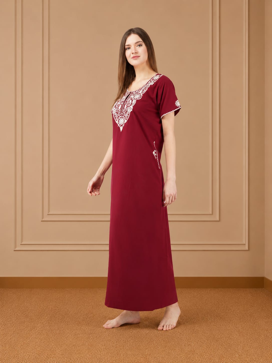 White Floral Embroidered Nightgown