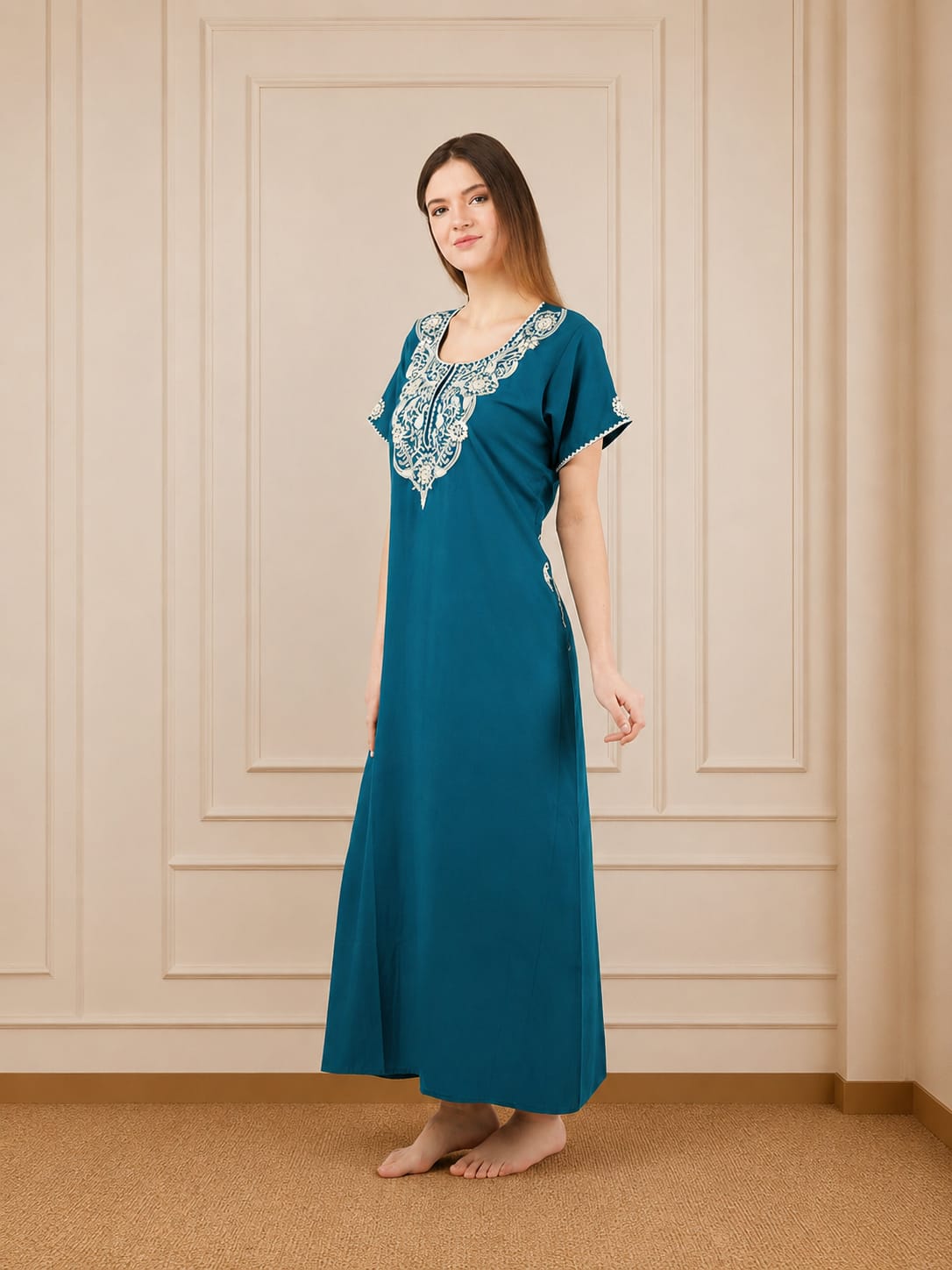 White Floral Embroidered Nightgown