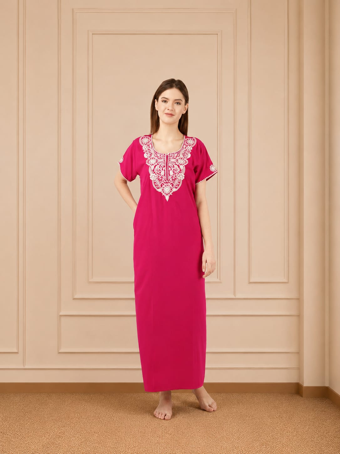 White Floral Embroidered Nightgown