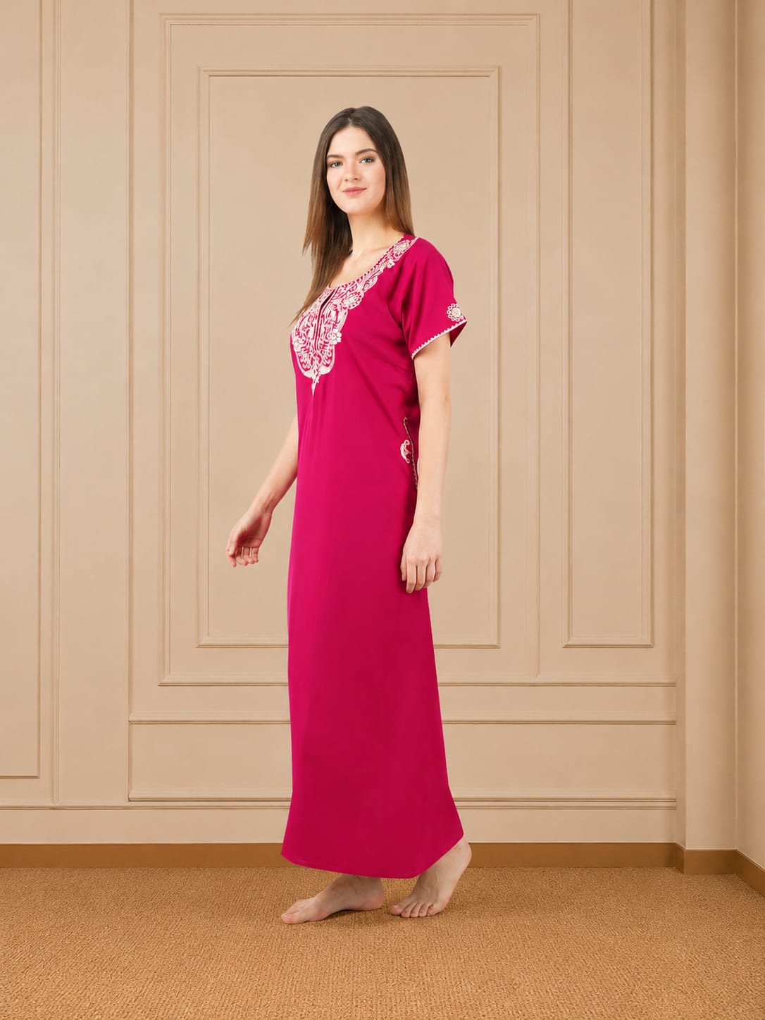 White Floral Embroidered Nightgown
