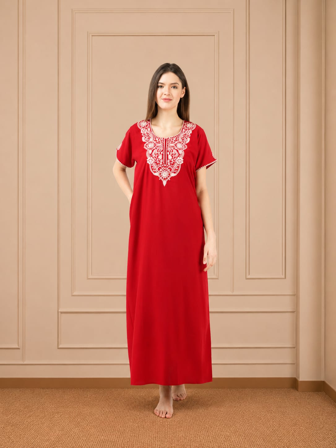 White Floral Embroidered Nightgown