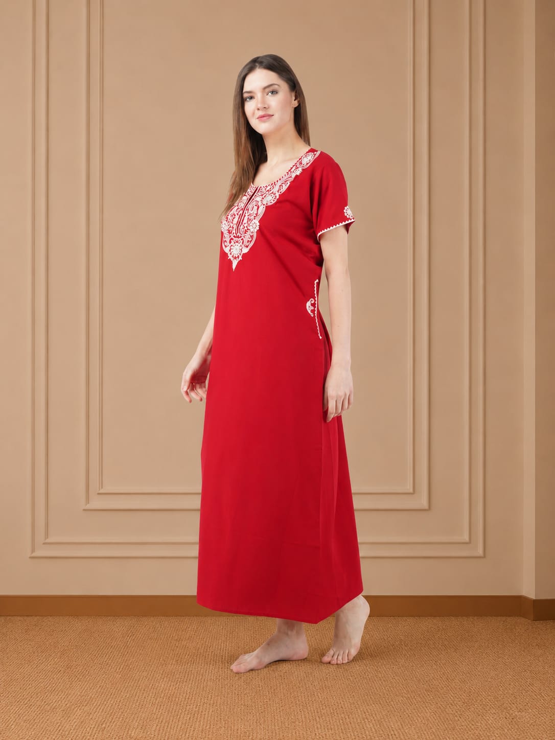 White Floral Embroidered Nightgown