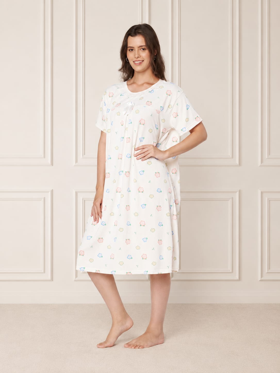 KOI-Cream Pastel -Floral Nighty