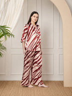 KOI SLEEPWEAR Zebra Print Satin Pleated Coord Set