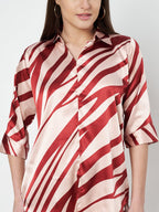 KOI SLEEPWEAR Zebra Print Satin Pleated Coord Set