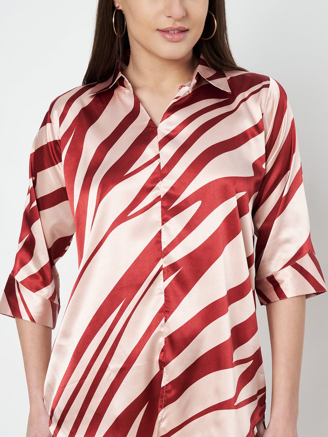 KOI SLEEPWEAR Zebra Print Satin Pleated Coord Set