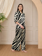 KOI SLEEPWEAR Zebra Print Satin Pleated Coord Set