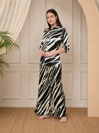 KOI SLEEPWEAR Zebra Print Satin Pleated Coord Set