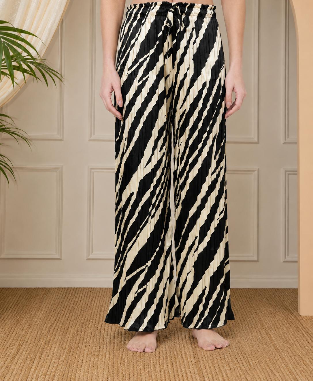 KOI SLEEPWEAR Zebra Print Satin Pleated Coord Set