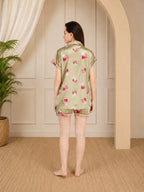Satin Short Night suit with Beautiful Rose Pattern