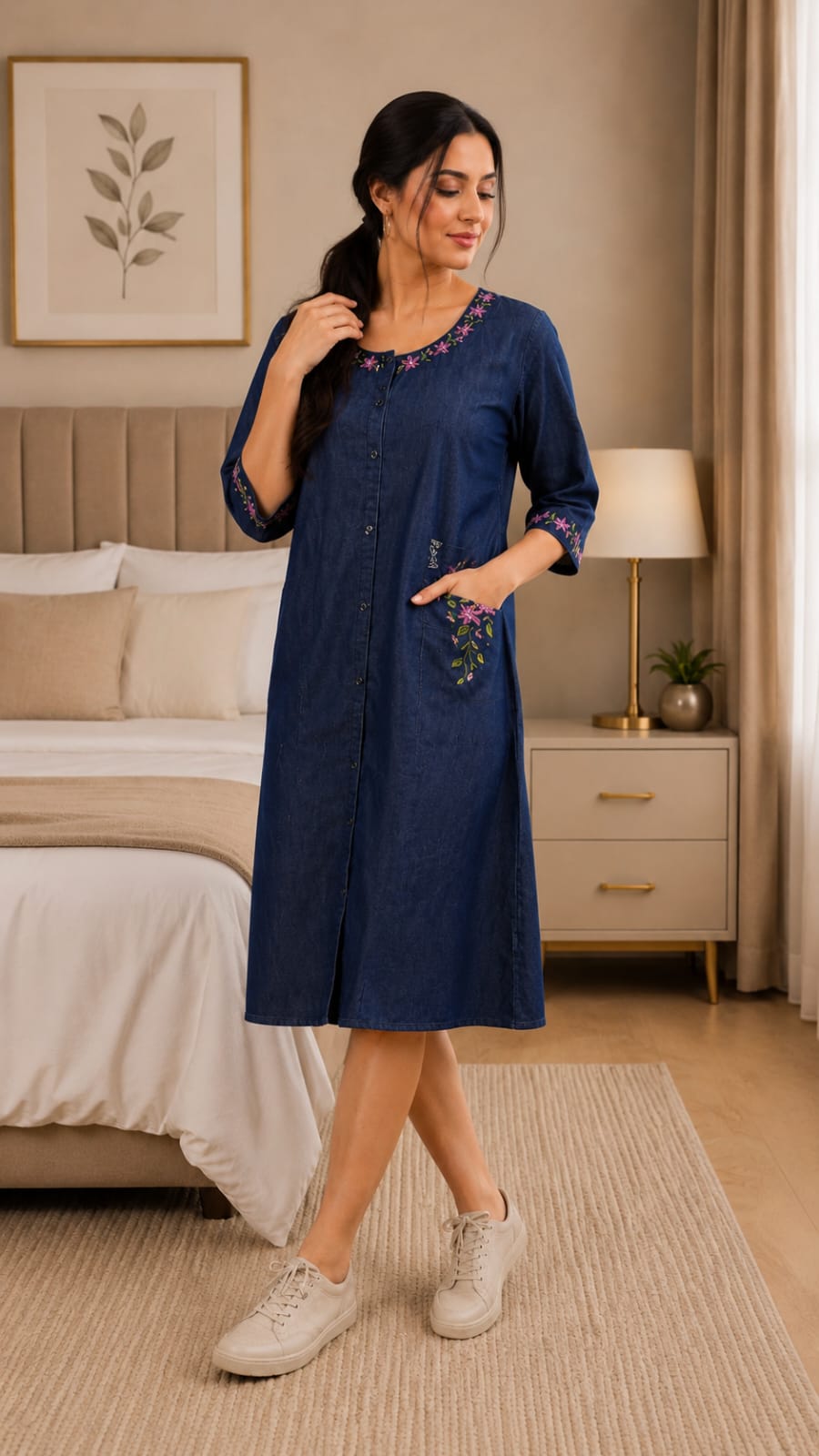 Premium Women’s Denim Midi Dress
