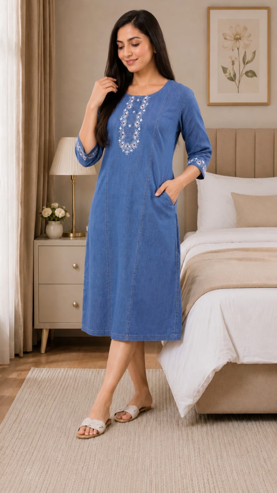 Women’s Premium Denim Midi Dress