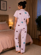 Pink Stripe Printed Night Suit