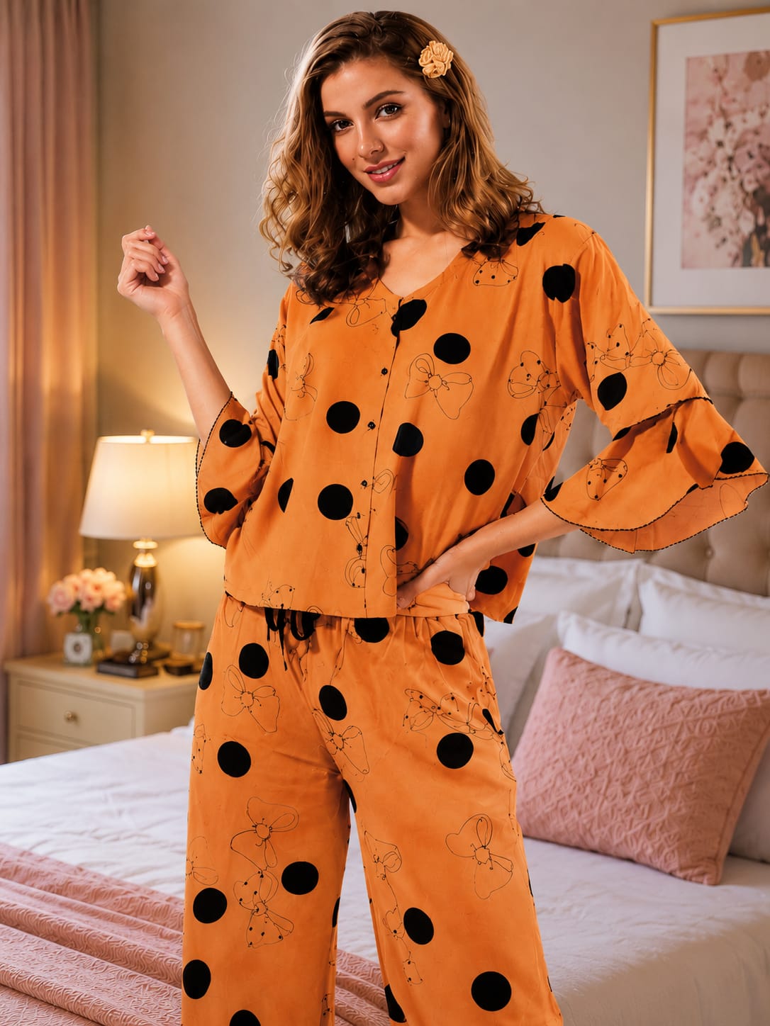 Women's Dot Printed Night Suit Set