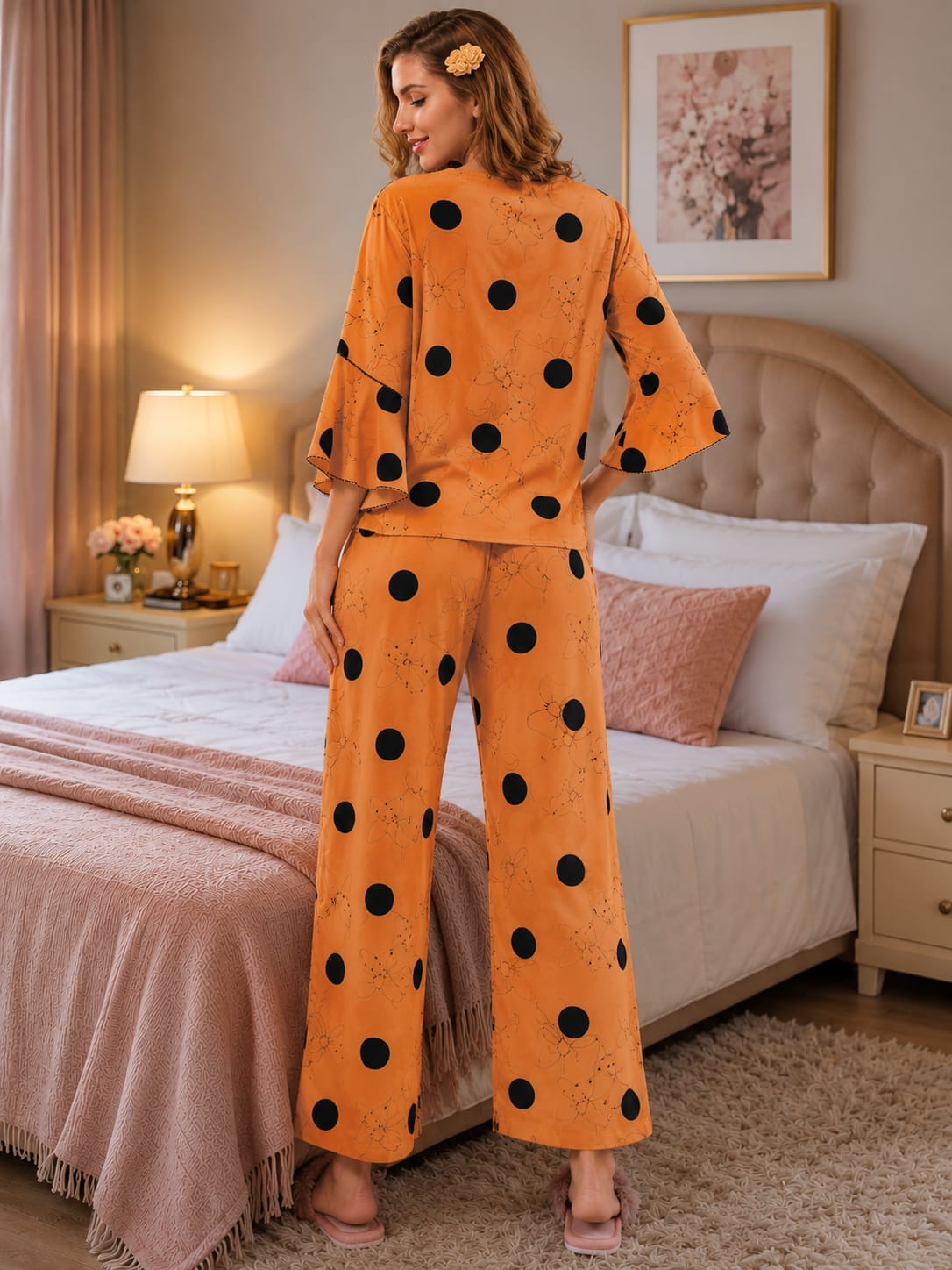 Women's Dot Printed Night Suit Set Secondary image