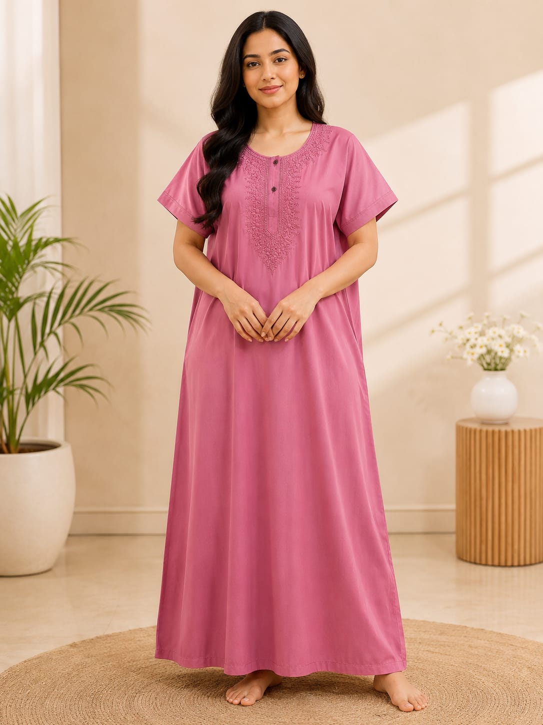 Women's Embroidered Night Gown | Premium Cotton Blend | 3XL | Multiple Colours