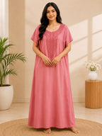 Women's Embroidered Night Gown | Premium Cotton Blend | 3XL | Multiple Colours